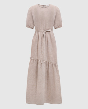 Peserico Beige linen dress with monil chain S02163A02600