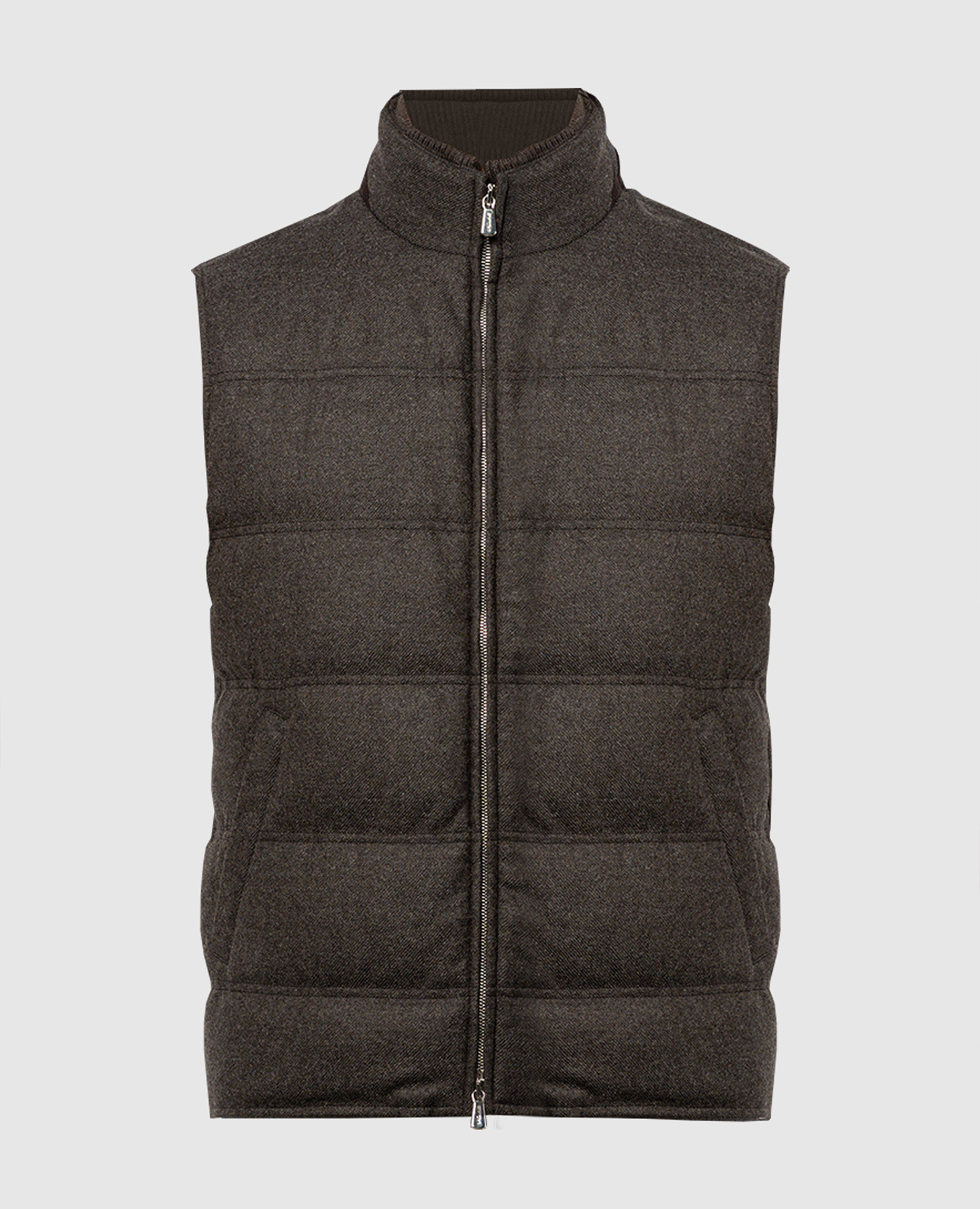 

Brown down vest in wool and cashmere with leather inserts and logo embroidery Enrico Mandelli