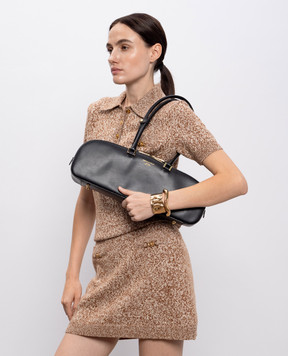Christian Villa Black leather baguette bag with logo print 6314