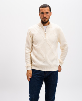 Cashmere&Whiskey White sweater made of merino wool in a pattern CH06