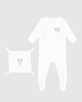 Givenchy Children's white velor set of overalls and handkerchief with patch H30569