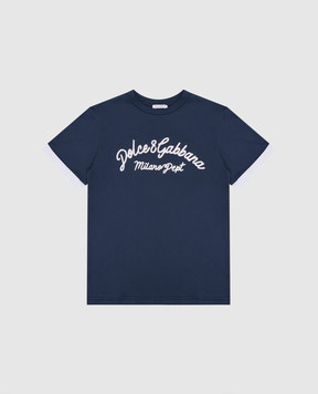Dolce&Gabbana Children's blue T-shirt with embroidered logo L4JTIGG7OIE812+