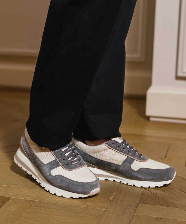 Brunello Cucinelli - White leather sneakers with logo emblem