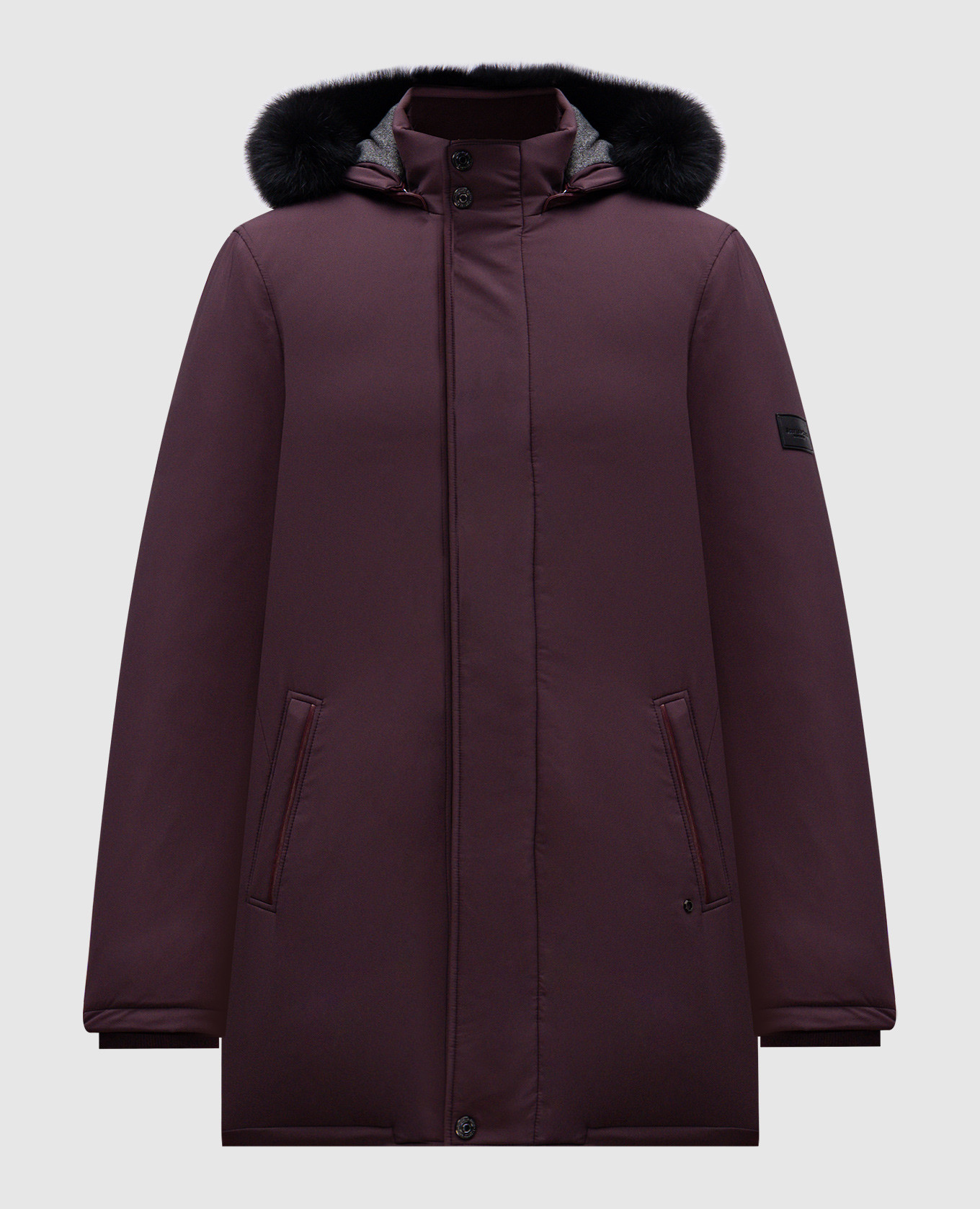 Purple down jacket with fur and logo patch stefano ricci