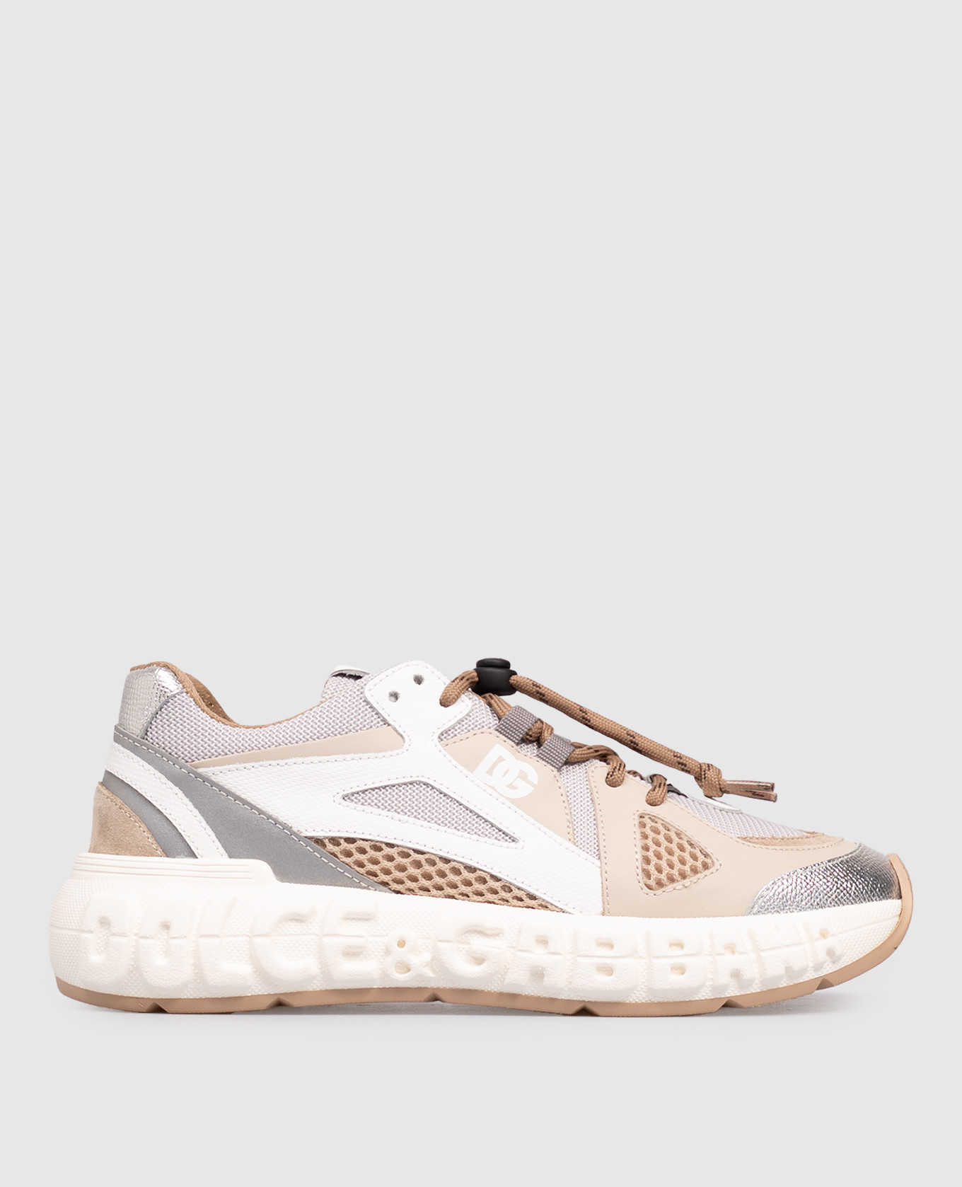 Children&#39;s beige combination sneakers with logo Dolce&Gabbana