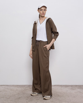 Brunello Cucinelli Brown silk sweatpants with monil chain MP828SM689