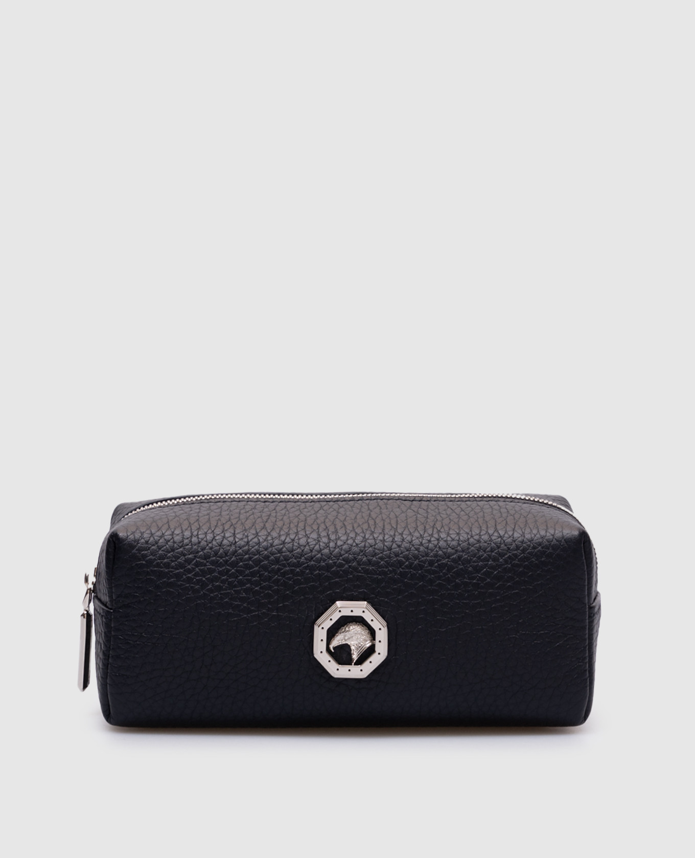 

Blue leather cosmetic bag with logo emblem Stefano Ricci