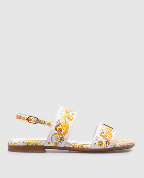 Dolce&Gabbana Children's White Leather Sandals with Majolica Print Logo D10819A11143738