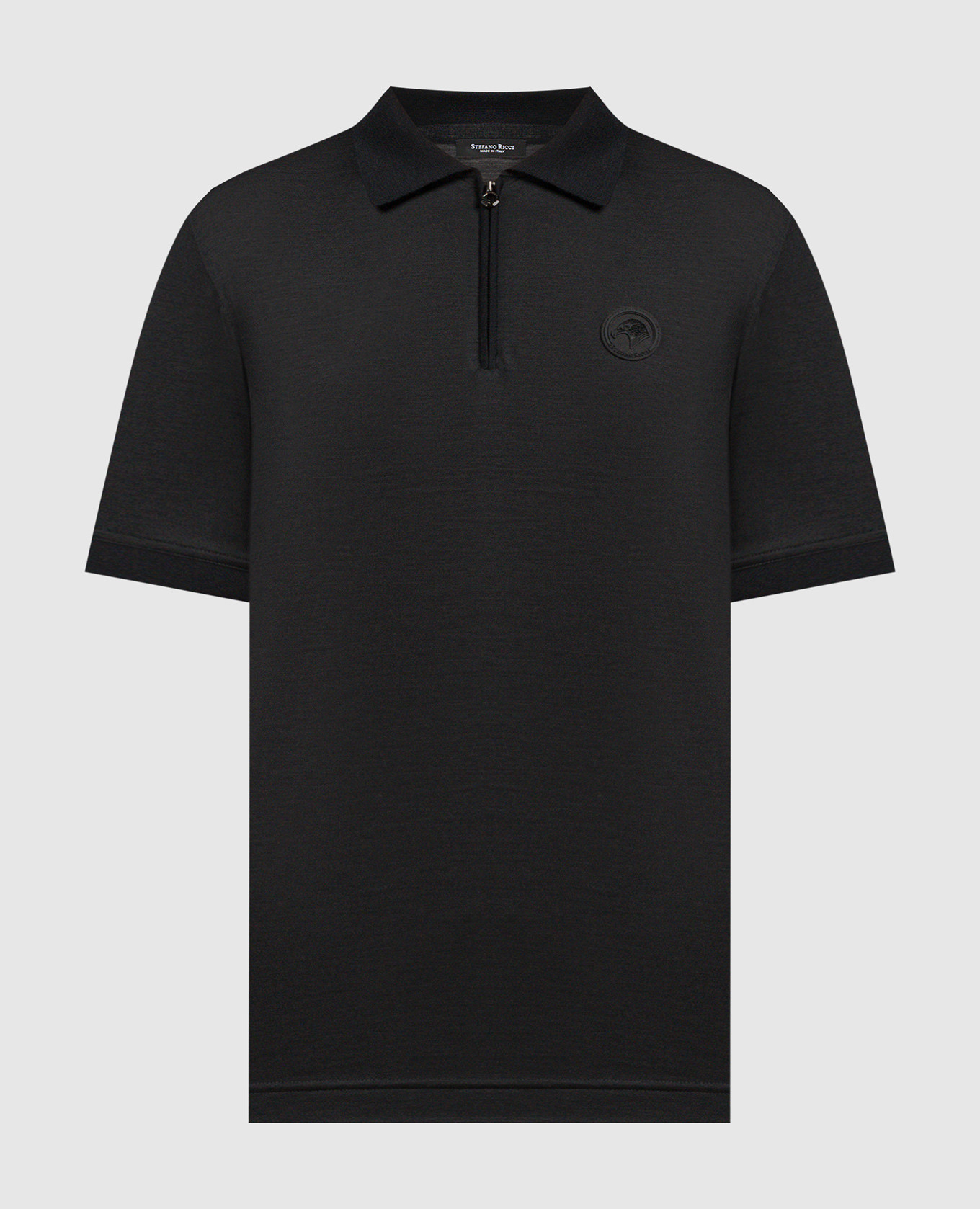 

Black wool polo with textured logo Stefano Ricci