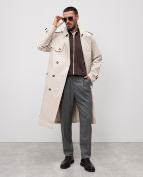 Brunello Cucinelli Grey wool trousers with logo patch MH2443030F