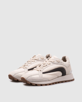Brunello Cucinelli Beige combination sneakers with a monil chain MZSFG2941