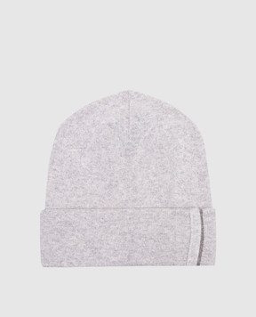 Brunello Cucinelli Gray melange cashmere hat with monil chain M12163199