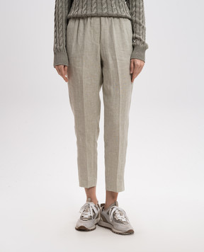 Peserico Green linen pants with monil chain P0407202629