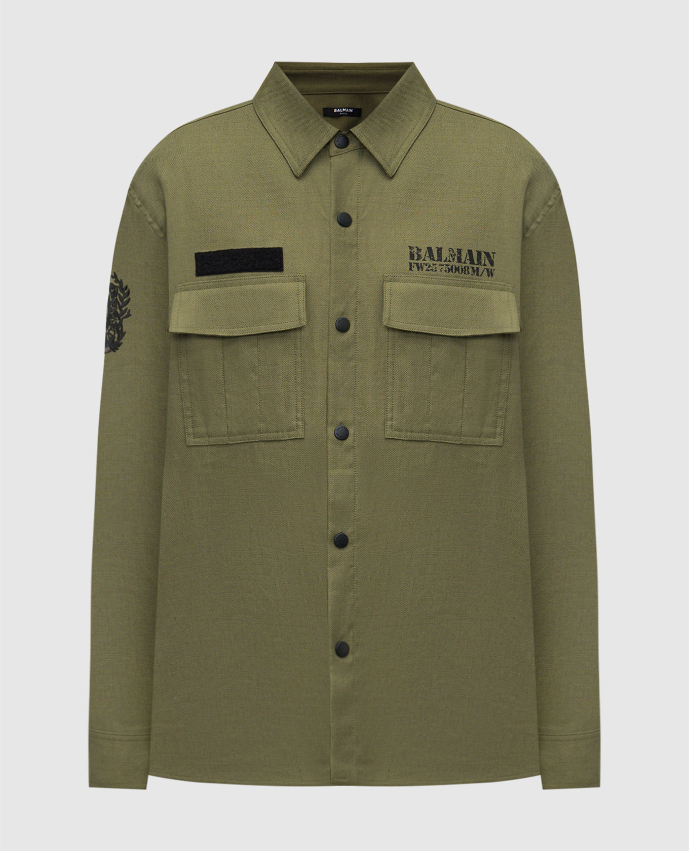 Khaki linen shirt with logo Balmain