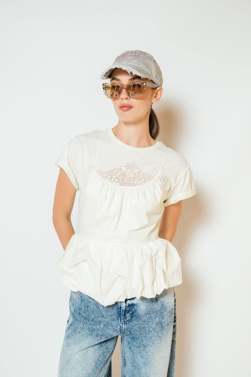 Beige T-shirt with logo Twinset 5