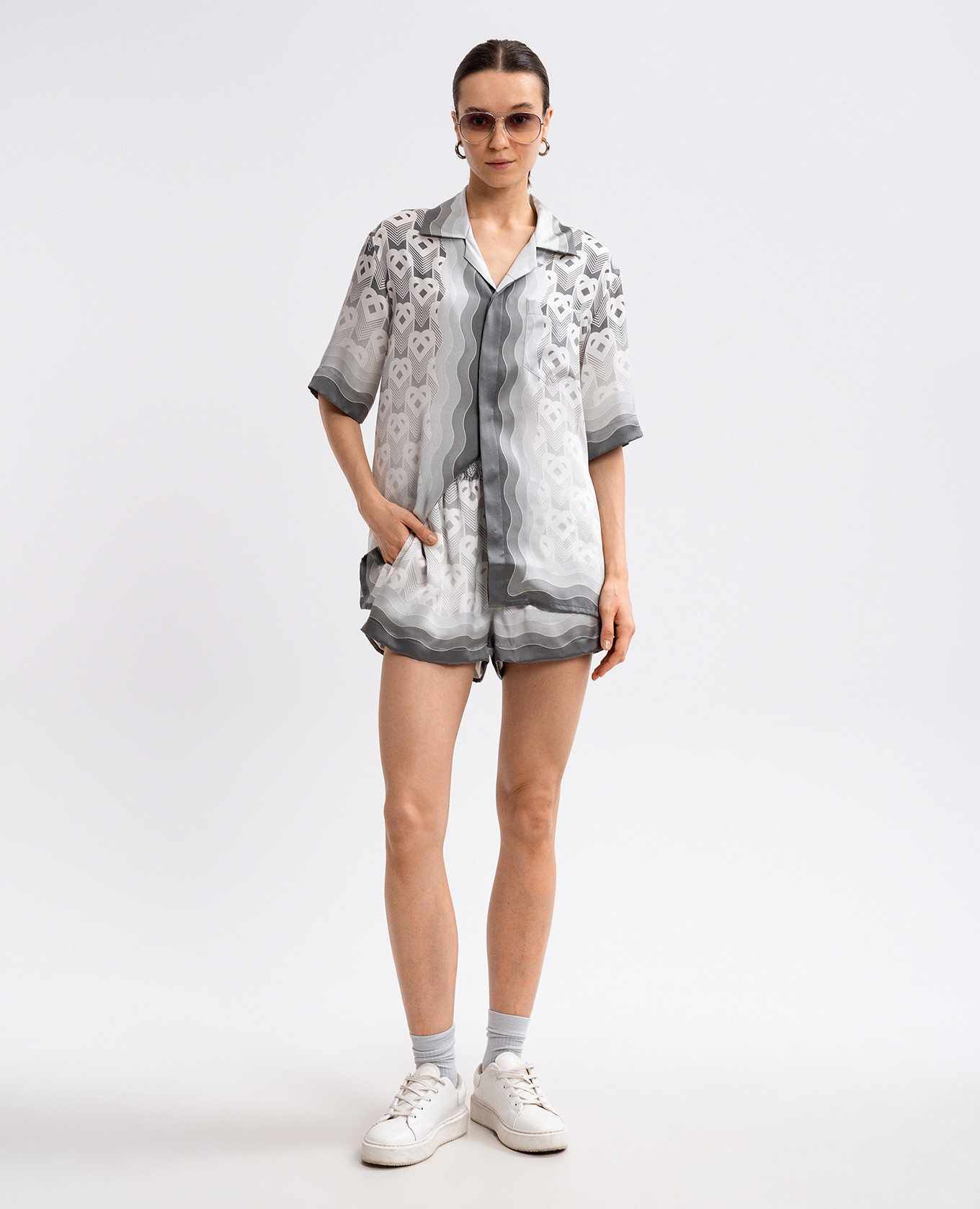 

Grey silk blouse with logo print Casablanca