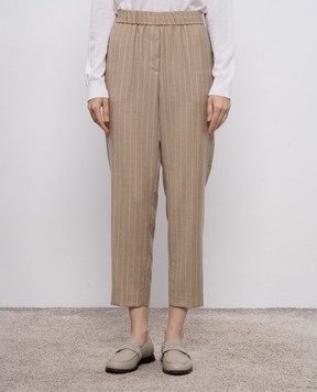 Peserico Beige striped wool pants P0407203362