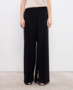 Peserico Black wool pants with brand patch A0454702008