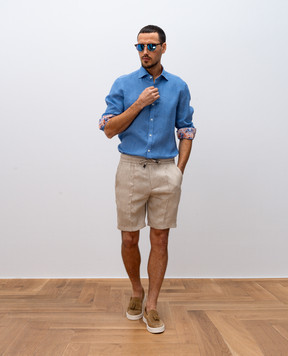 ISAIA Blue linen shirt 008358C9769