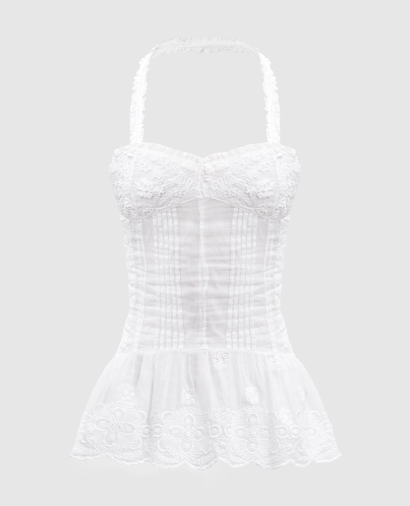 

White embroidered peplum top Piluca Bayarri