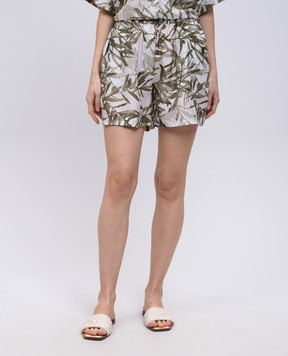 Brunello Cucinelli Green silk shorts with floral print MQ999NL699