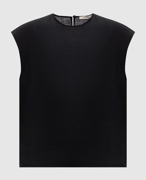 Asceno Dasha black linen top T034F06C01