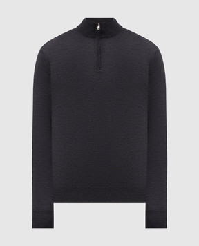 Cashmere&Whiskey Gray merino wool jumper with zipper 77397