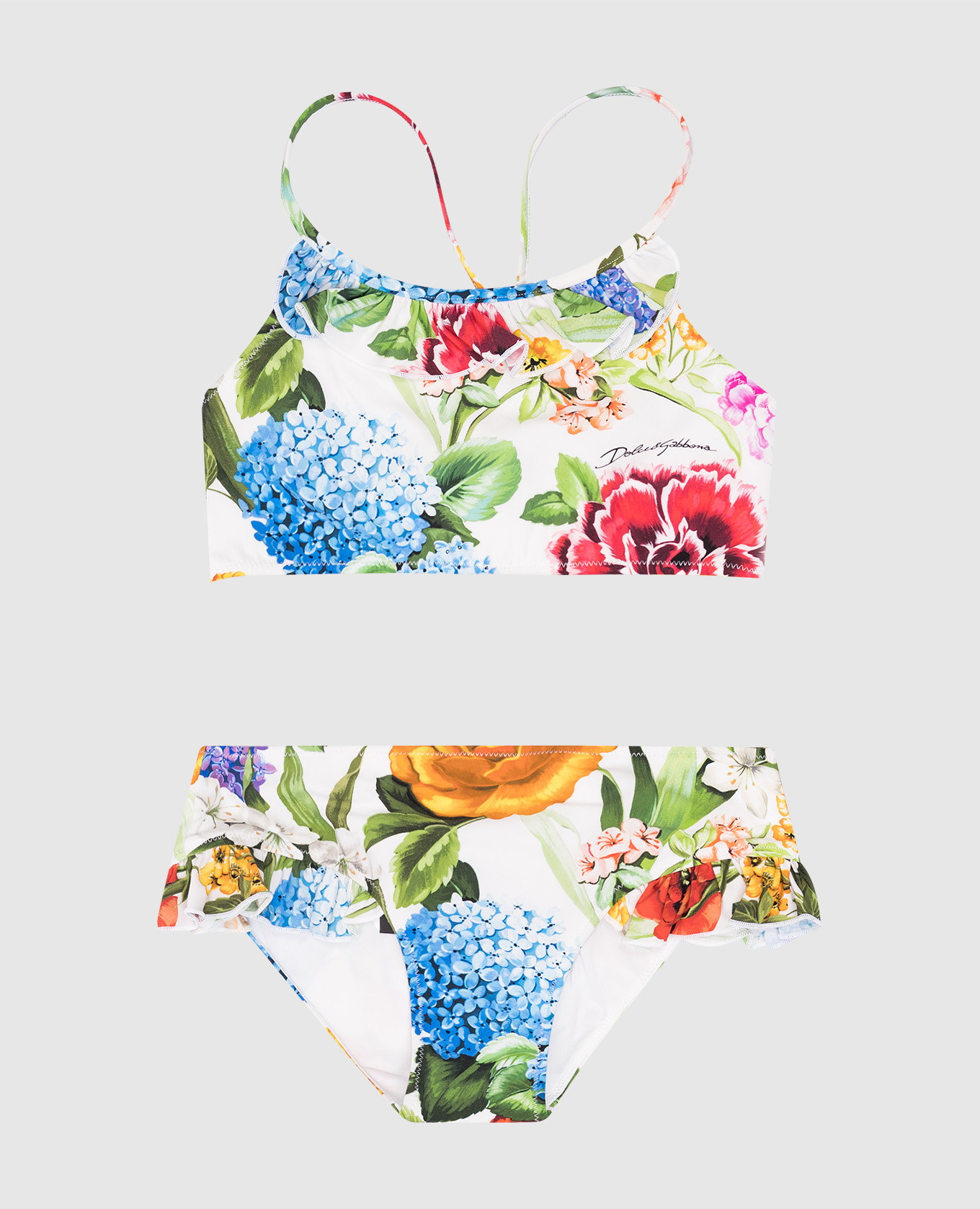 Children&#39;s swimsuit in floral print with logo Dolce&Gabbana