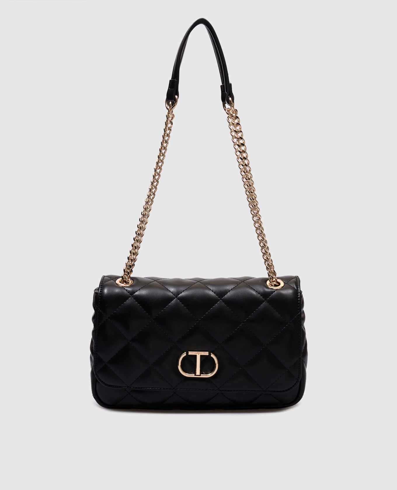 

Black quilted messenger bag with logo emblem Twinset