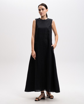 Asceno Tallin black midi dress made of linen D024F44C01