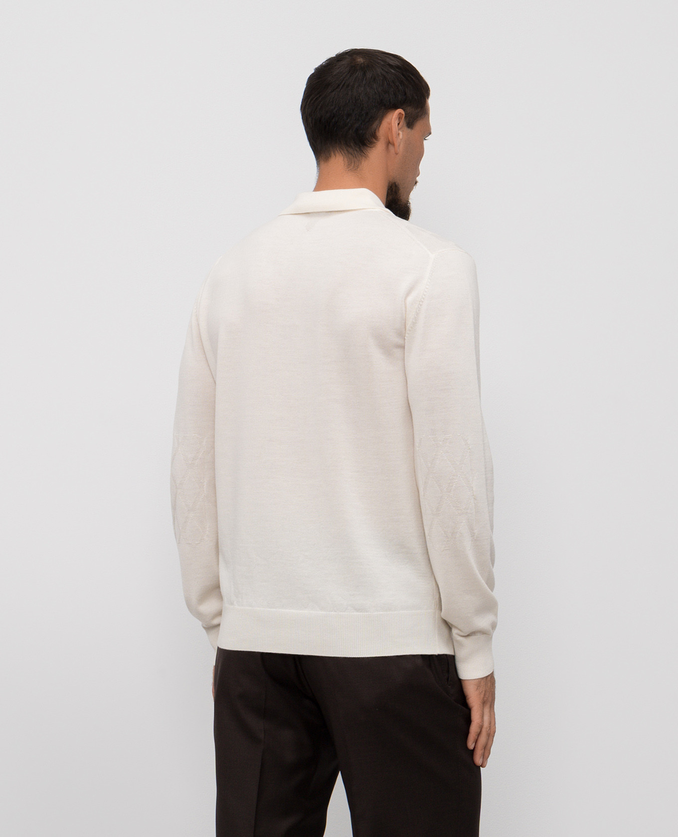 Beige merino wool polo shirt with a pattern Canali 4
