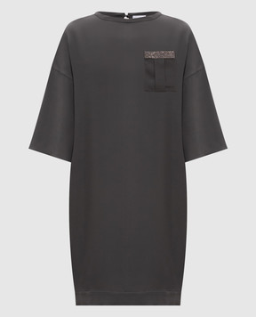 Brunello Cucinelli Gray silk dress with monil chain MA901A40B3