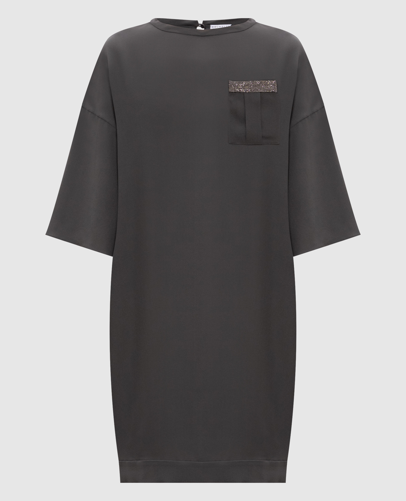Gray silk dress with monil chain Brunello Cucinelli
