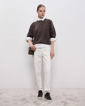 Brunello Cucinelli Brown cashmere sweater with sequins M12215100