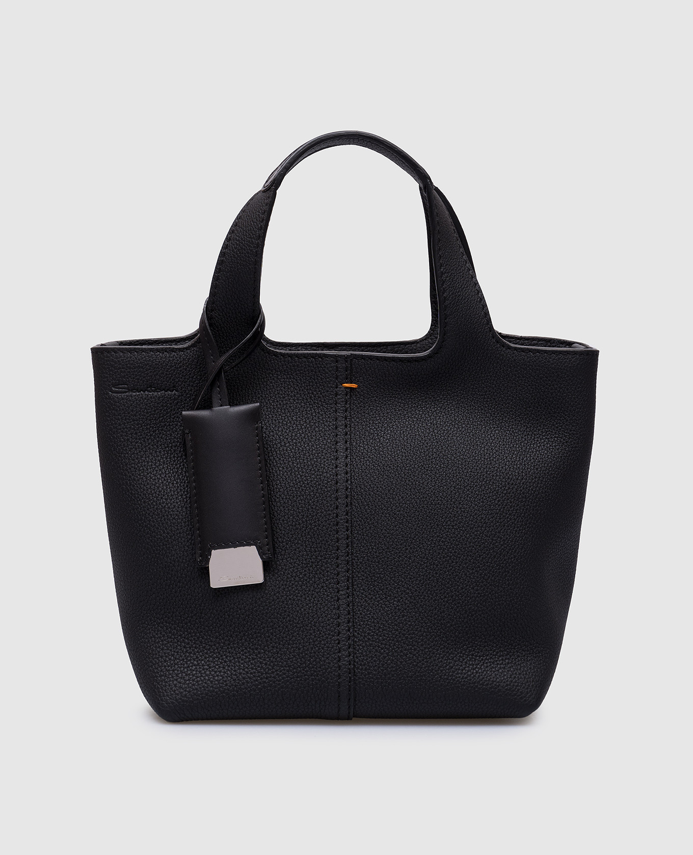 

Black leather tote bag with embossed logo Santoni, Черный