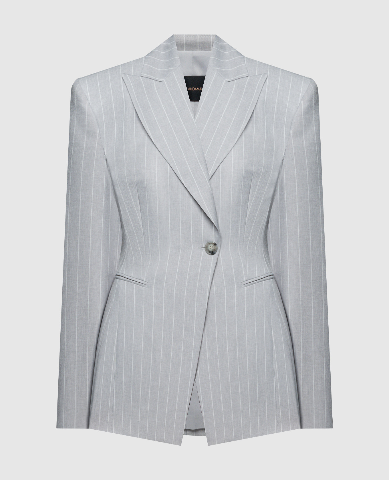 

Gray double-breasted striped jacket with accent shoulders The Andamane, Grey
