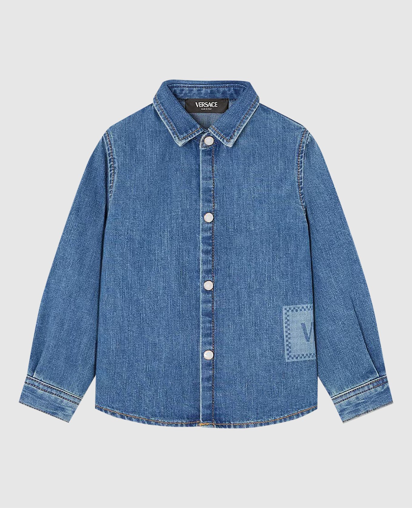 

Children's blue denim shirt with logo Versace