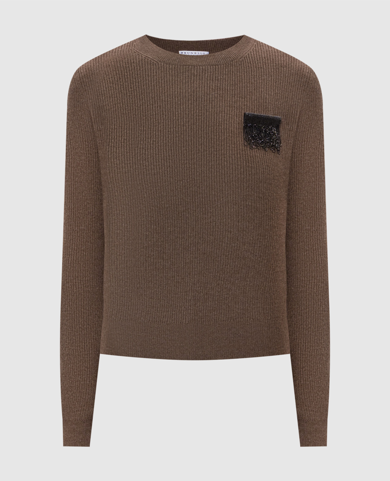 

Brown cashmere jumper with brooch Brunello Cucinelli