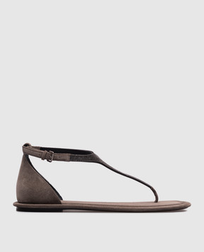 Brunello Cucinelli Gray suede sandals with monil chain MZSFC2892