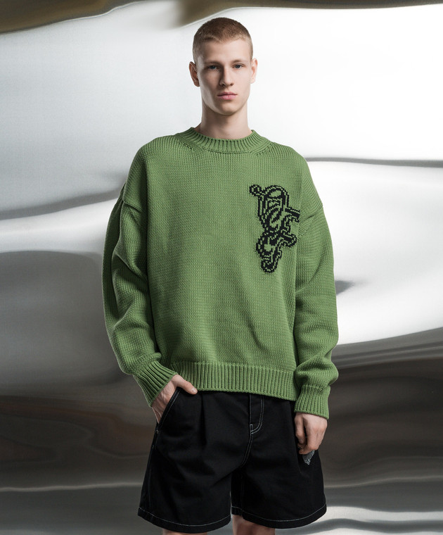 Off White Natlover green sweater with logo pattern OMHE167S24KNI001 buy with European delivery at Symbol