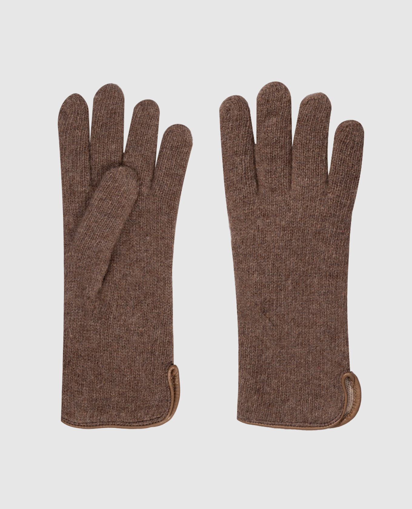 Brown wool gloves with leather trim Babe Pay Pls