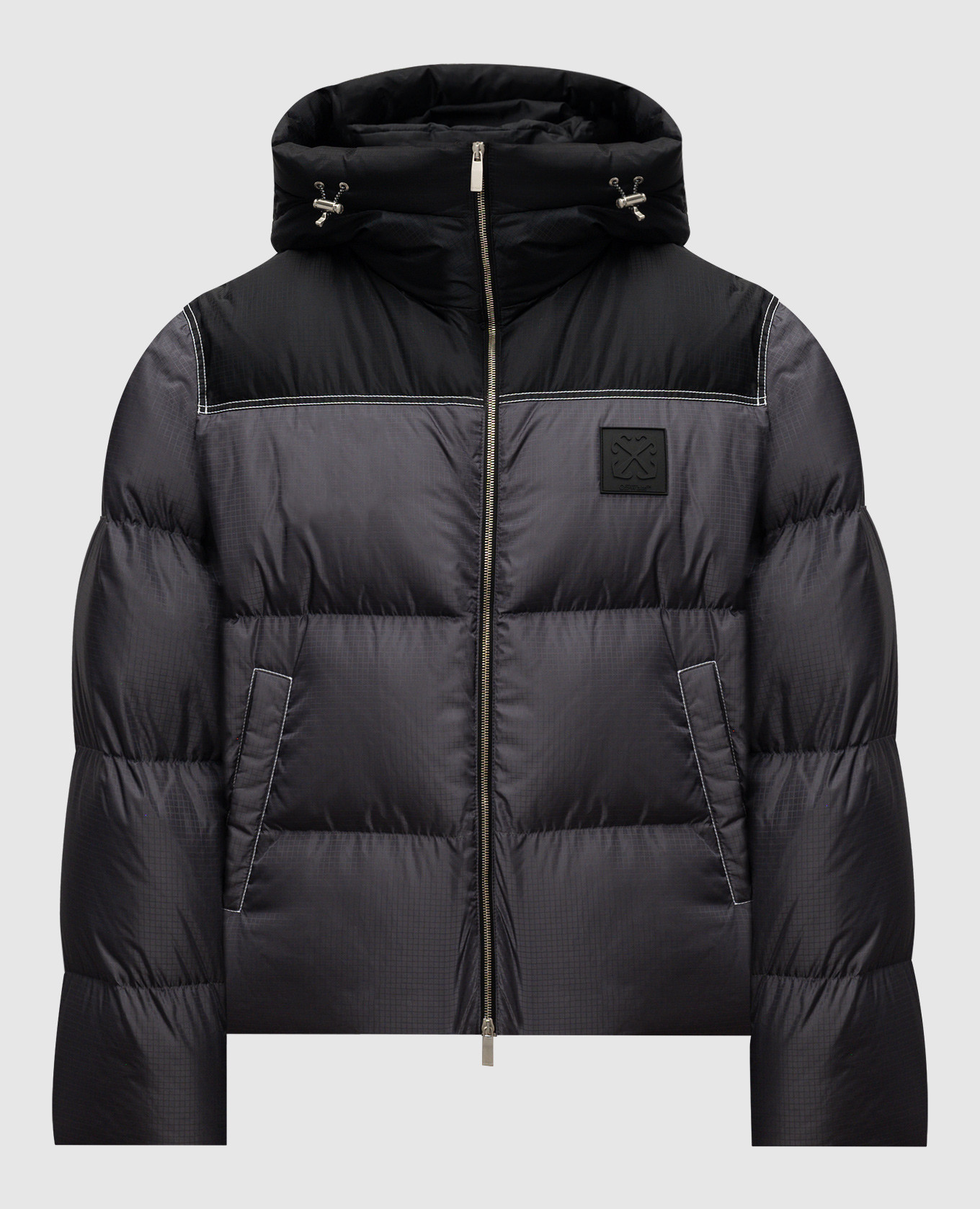 Gray down jacket with arrow logo patch off-white