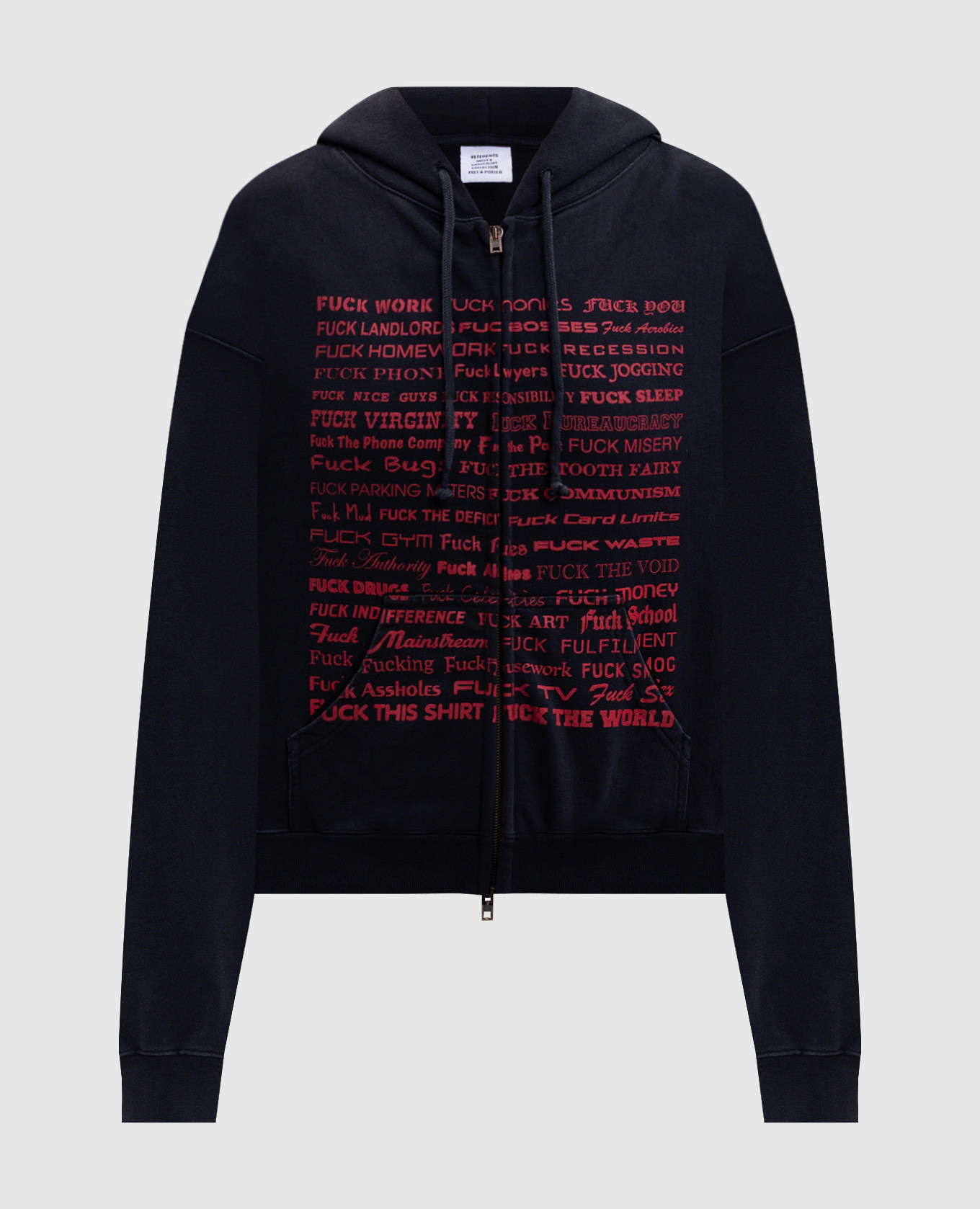 Black sports jacket with a print of the inscription Vetements