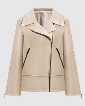 Simonetta Ravizza Beige leather biker jacket Milos S05JA284L16
