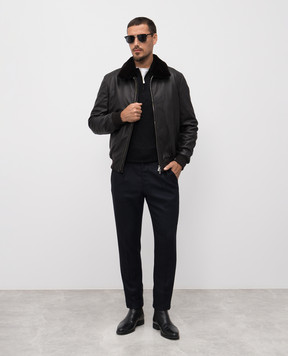 Enrico Mandelli Black wool polo shirt with pattern 2K015A5422