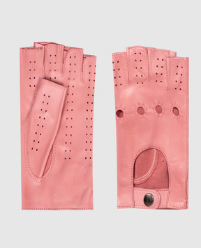 Babe Pay Pls Pink leather mittens with perforations 14021