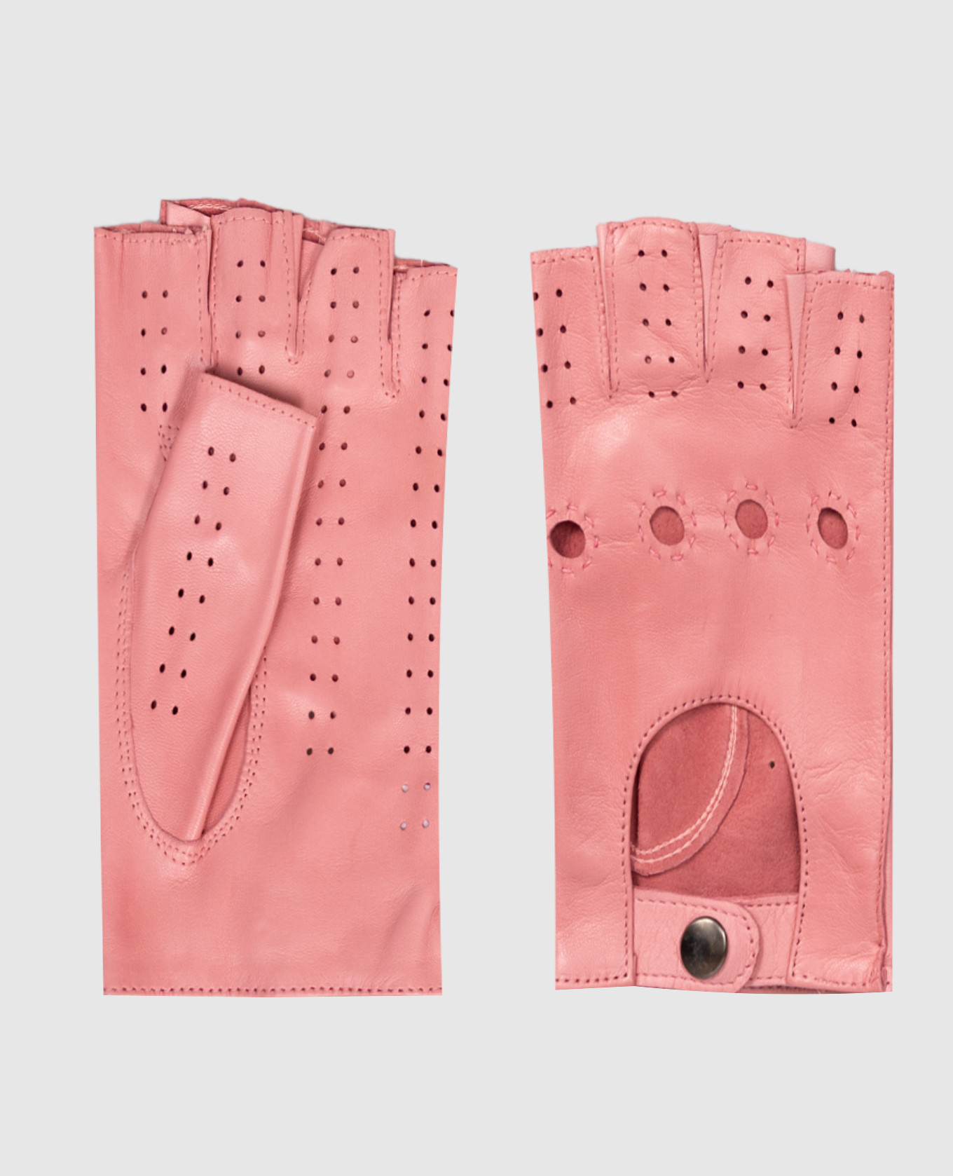 Pink leather mittens with perforations Babe Pay Pls
