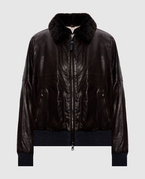 Brunello Cucinelli Brown leather jacket with sheepskin MPPAH7747