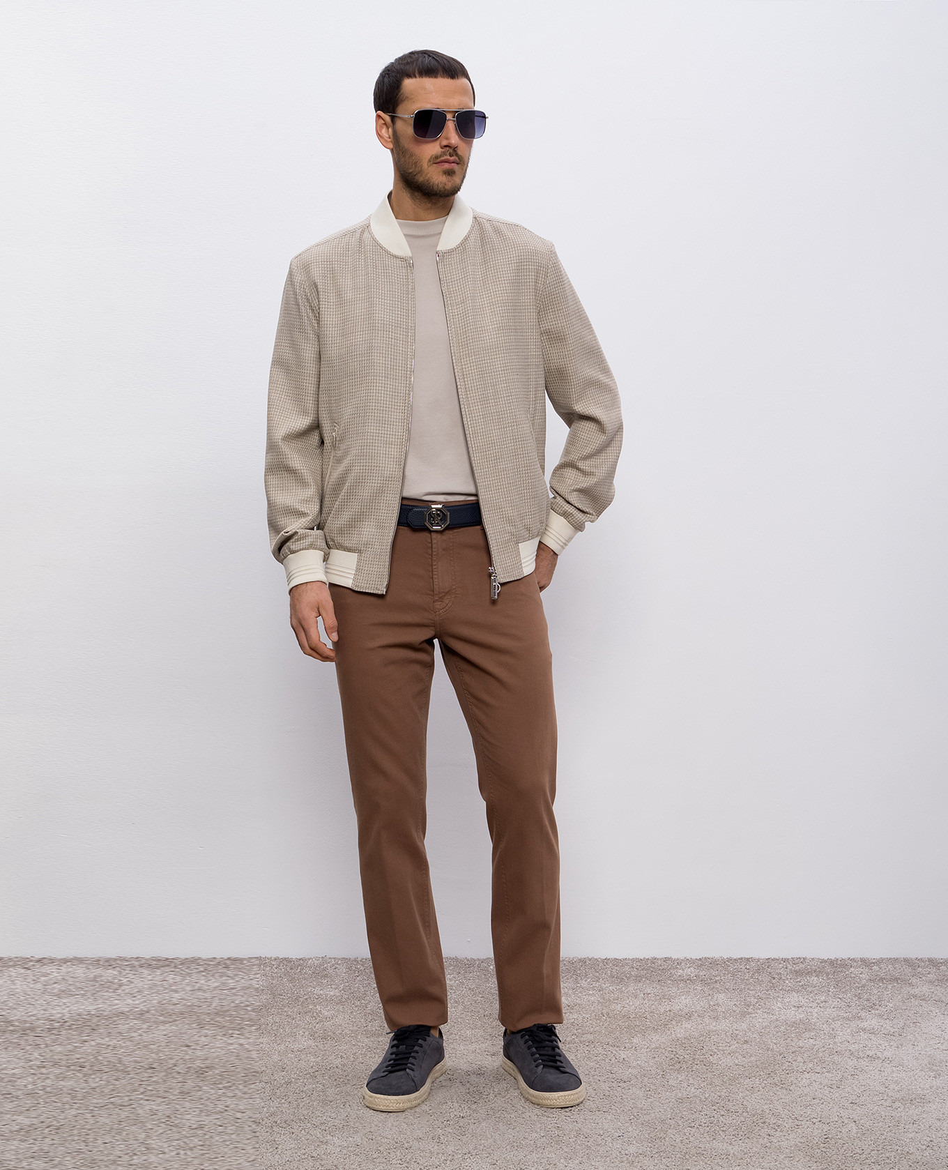 

Brown linen and silk trousers with logo patch Stefano Ricci