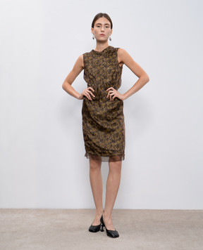 Maison Margiela Brown dress in floral print with a cutout S31CT0951